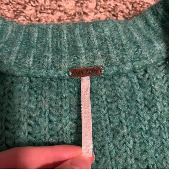 Free People Blue Bell Electric Teal Green Oversized Fuzzy Knit Sweater - Picture 6 of 11